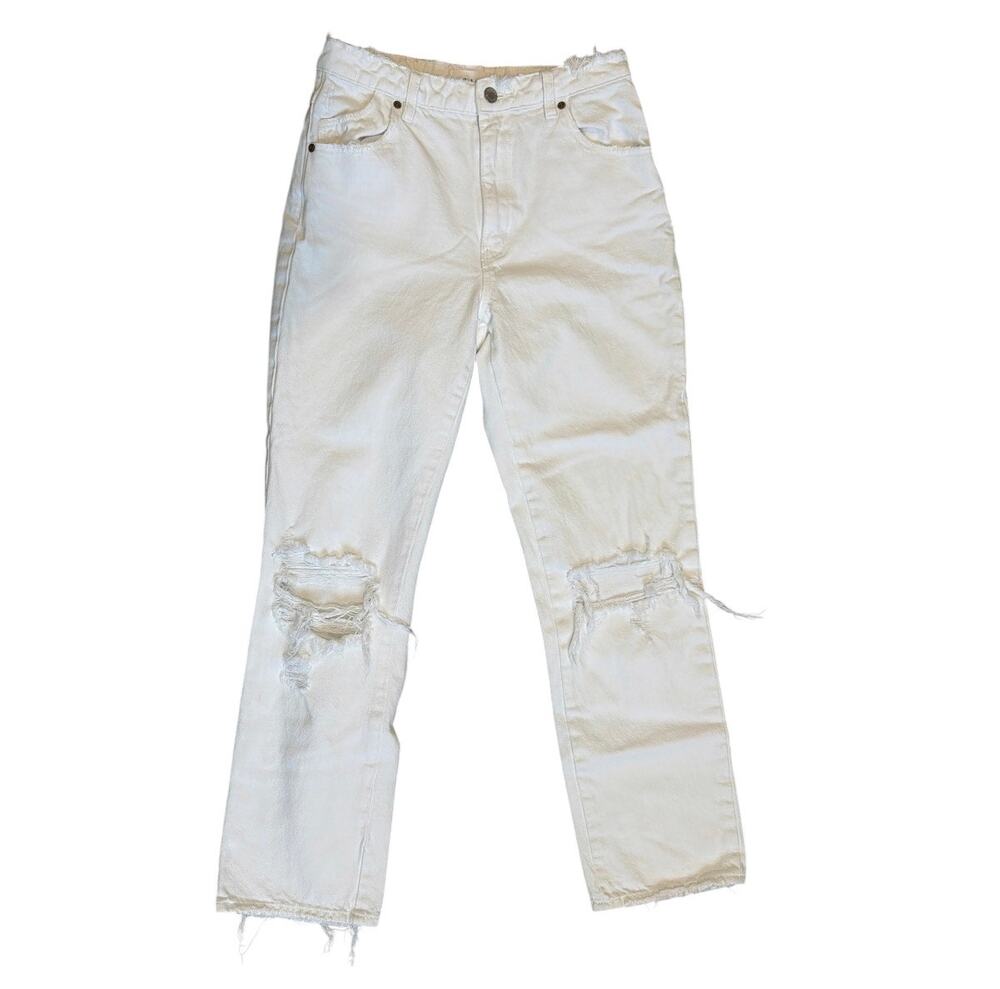 Rolla's Original High Rise Straight Jeans White Distressed Raw Hem Size 27